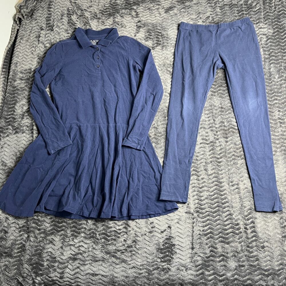Lot Of 2 Cat&jack Girls School Uniform leggings Navy & Navy Polo Dress Size 14XL